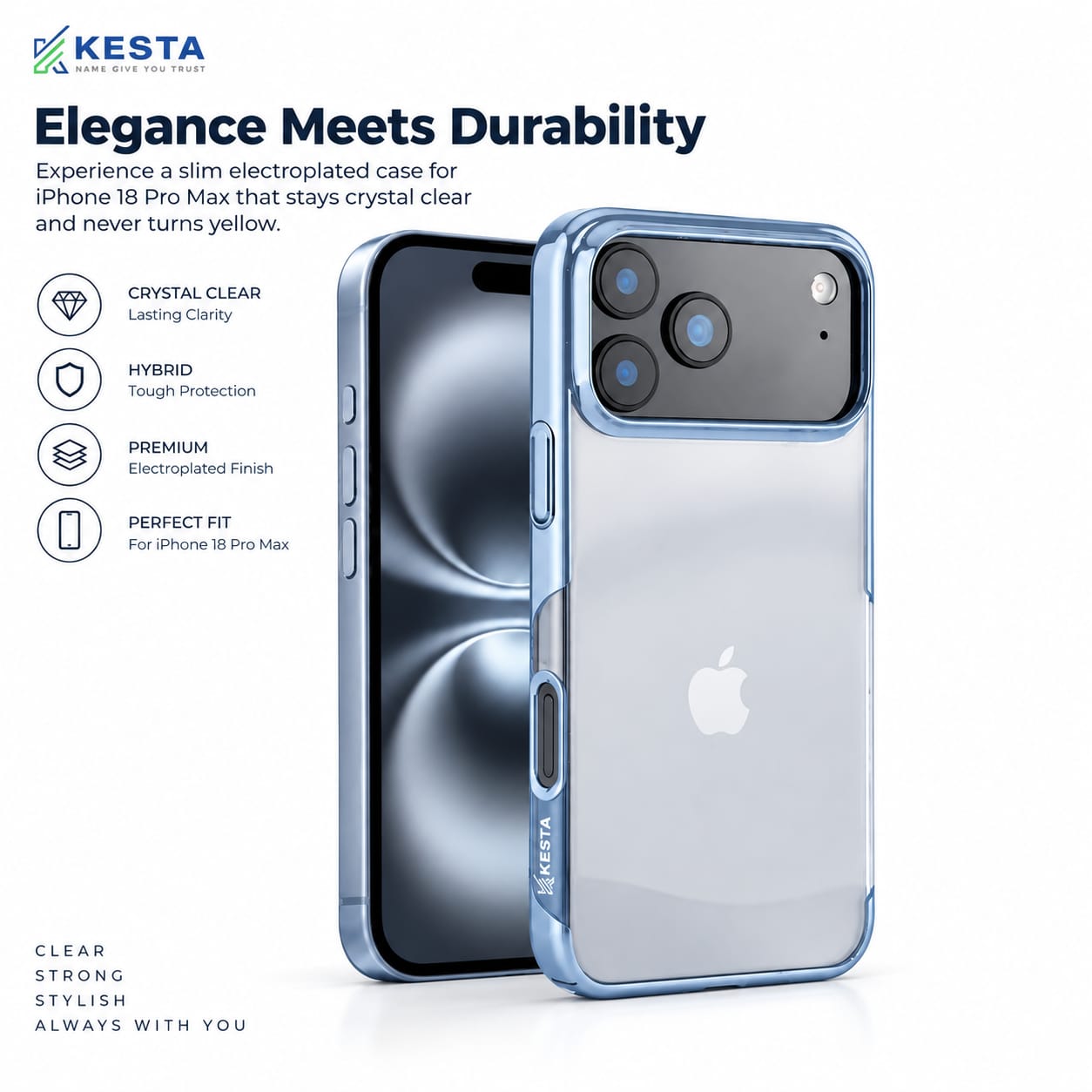 iPhone 18 Pro Max Cover – Transparent Glacier Blue | Original Look. Enhanced Protection.